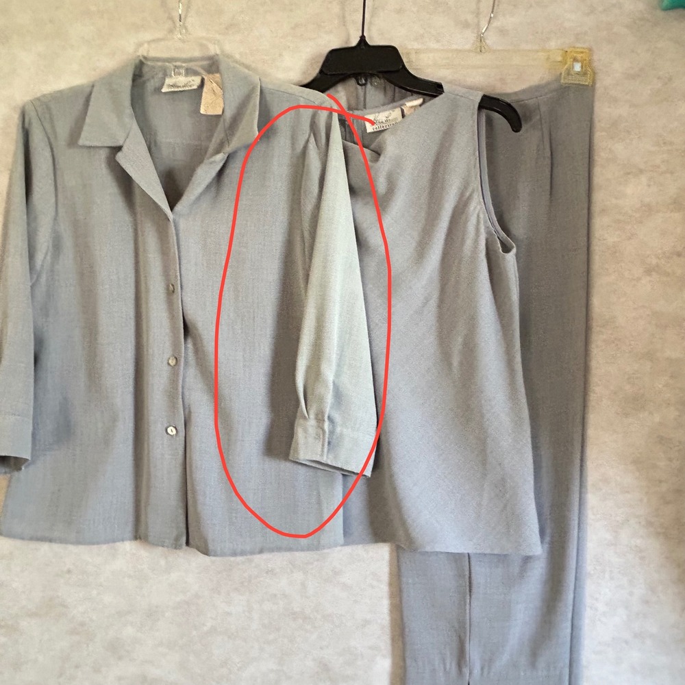 Kathia Lee Collection Vintage 2 Piece Set Blue Grey Shell Top & Wide Leg Pants M - Picture 10 of 11